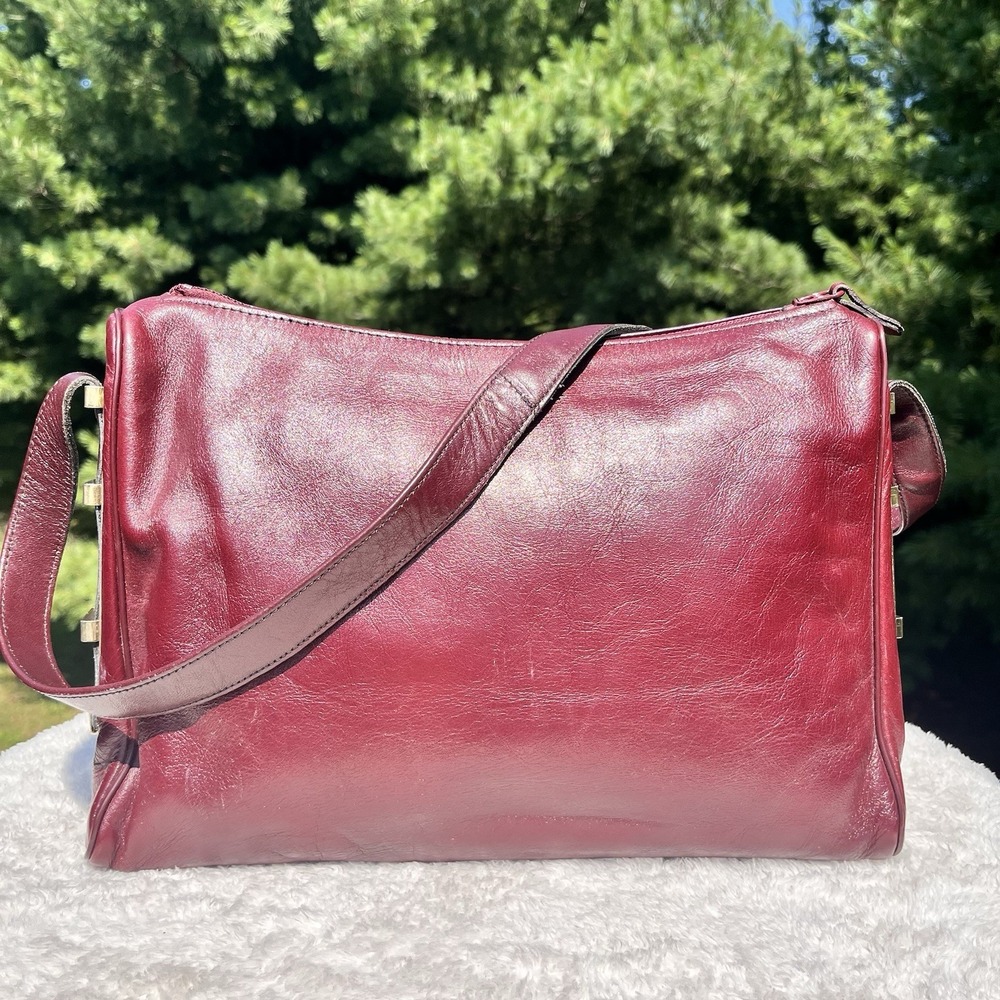 Vintage Letisse Shoulder Bag Burgundy Oxblood Leather 80s Retro Hardware Purse